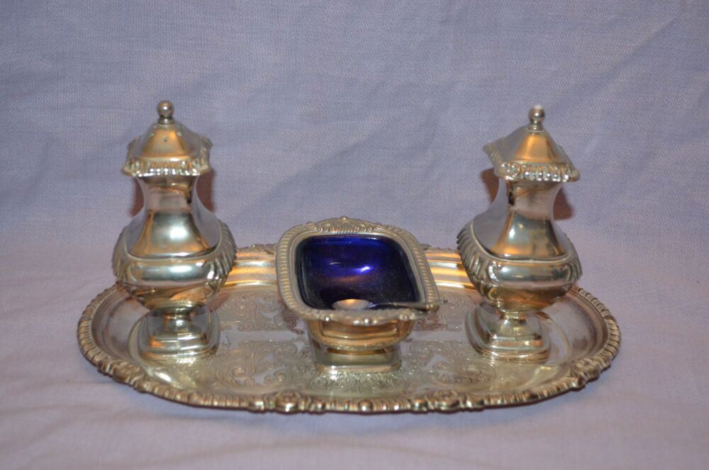 Grenadier Silver Plate Condiment Set & Tray