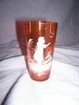 Stunning Etched & Painted Victorian Cranberry Glass Beaker.