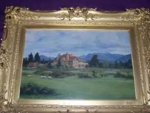 OIl Painting by W.J.Medcalf 1926. Scottish Country House.Gilt Frame