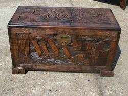 Antique Oriental Camphor &amp; Hardwood Carved Chest - Trunk.