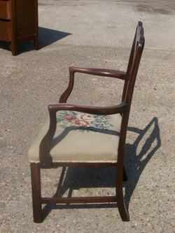 Georgian Mahogany Elbow Chair With Tapestry Seat.