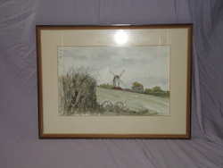Watercolour Argos Hill Windmill Mayfield Sussex by R J Parker.