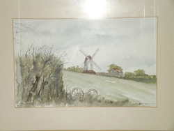 041Watercolour Argos Hill Windmill Mayfield Sussex by R J Parker.