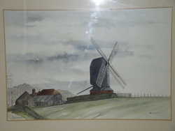 Watercolour Rolvenden Windmill, Kent by R J Parker