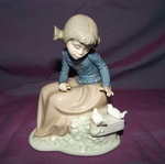Nao Lladro Girl and Doves Figurine.