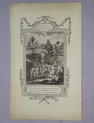 Antique Engraving, Beheading Criminals in Benin, 1777. 