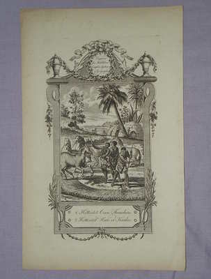 Antique Engraving, Hottentot Corn Thrashers, 1777.   