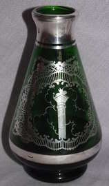 Venetian Murano Green Glass Vase with Silver Overlay (2)