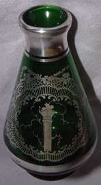 Venetian Murano Green Glass Vase with Silver Overlay (3)