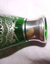Venetian Murano Green Glass Vase with Silver Overlay (6)