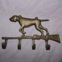 Brass Metal Dog and Gun Lead Leash Key Hanger Hunting 