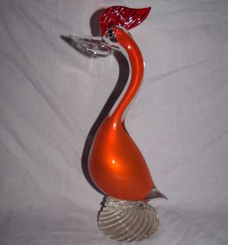 Vintage Murano Orange Glass Bird.