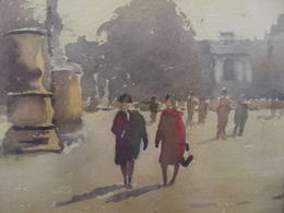 Figures in a Park Watercolour signed Charles Brooker (3)