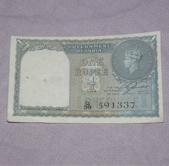 India One Rupee Banknote King George VI.