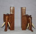A Pair of Carved Wooden Elephant Bookends.