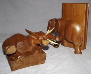 A Pair of Carved Wooden Elephant Bookends (5)