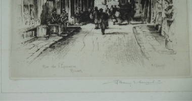 Original Etching Rue de l Epicerie Rouen France Signed Albany E Howarth (2)