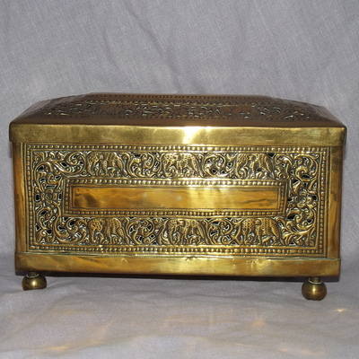 Vintage Brass Box Decorated with Elephants.