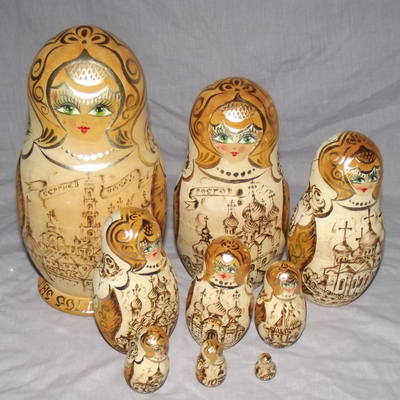 Set of 9 Russian Dolls, The Golden Ring Of Russia.