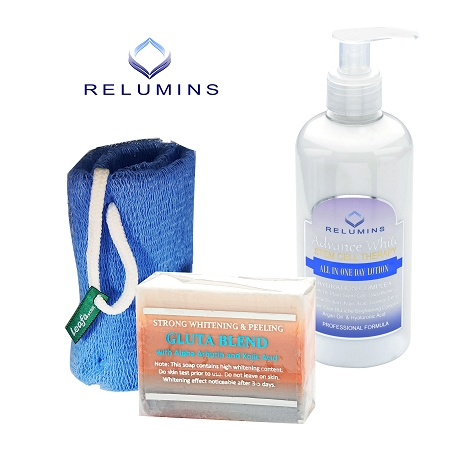 Authentic Relumins Advance White Body Whitening & Exfoliating Set Great for