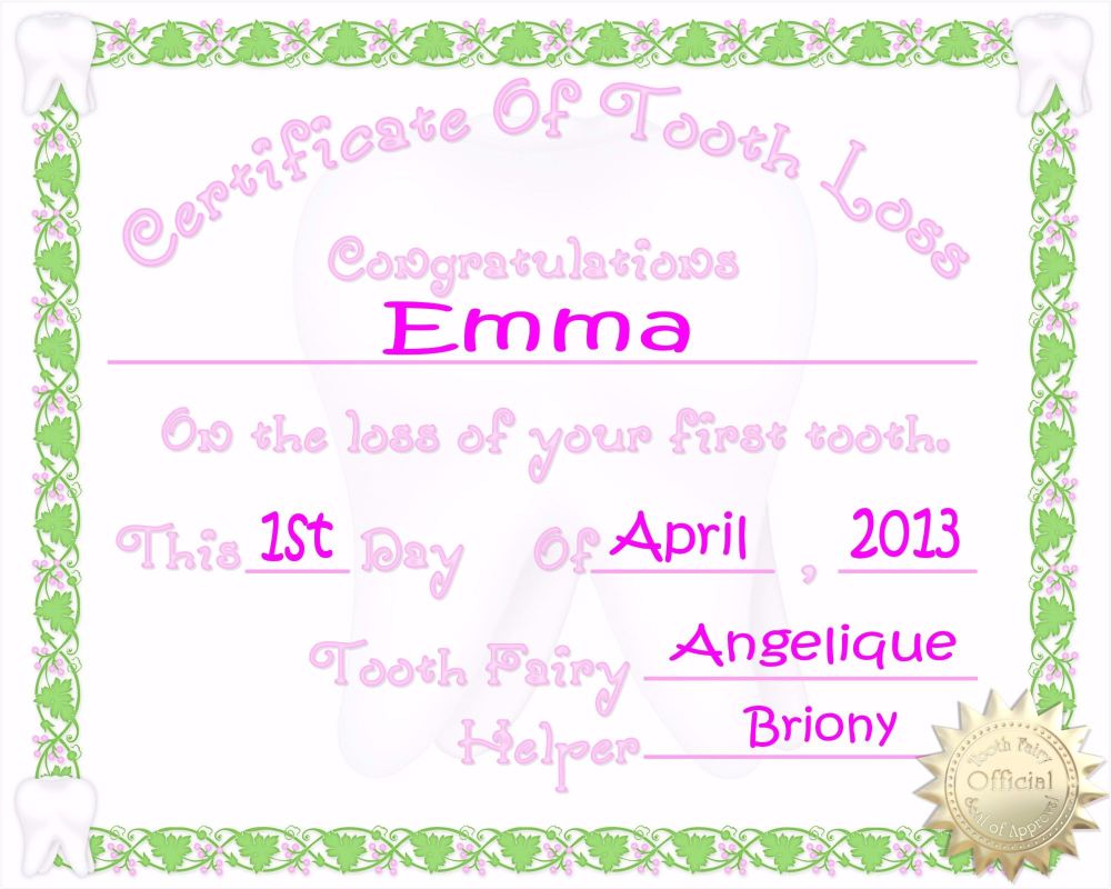 Certificate Of Tooth Loss Girl 