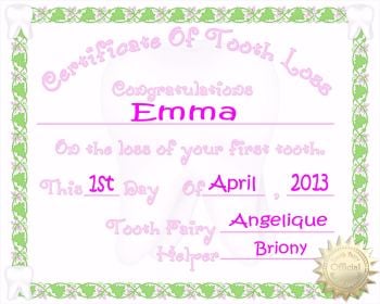 Certificate Of Tooth Loss Girl 