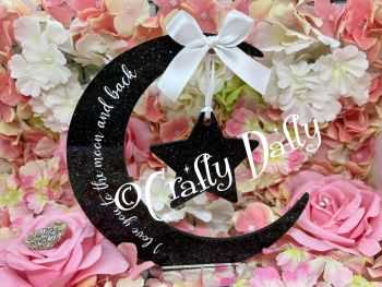 Acrylic Moon Sign Black Glitter Personalised