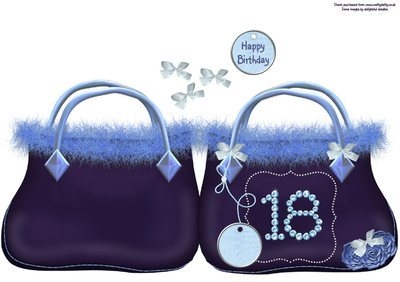 Bag Shaped Card Blue 18th Instant Download