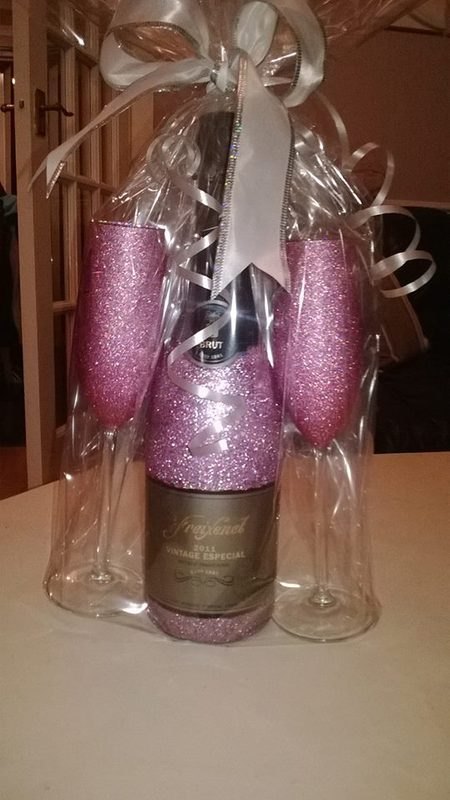 Glitter Champagne Glasses and Bottle Gift Wrapped