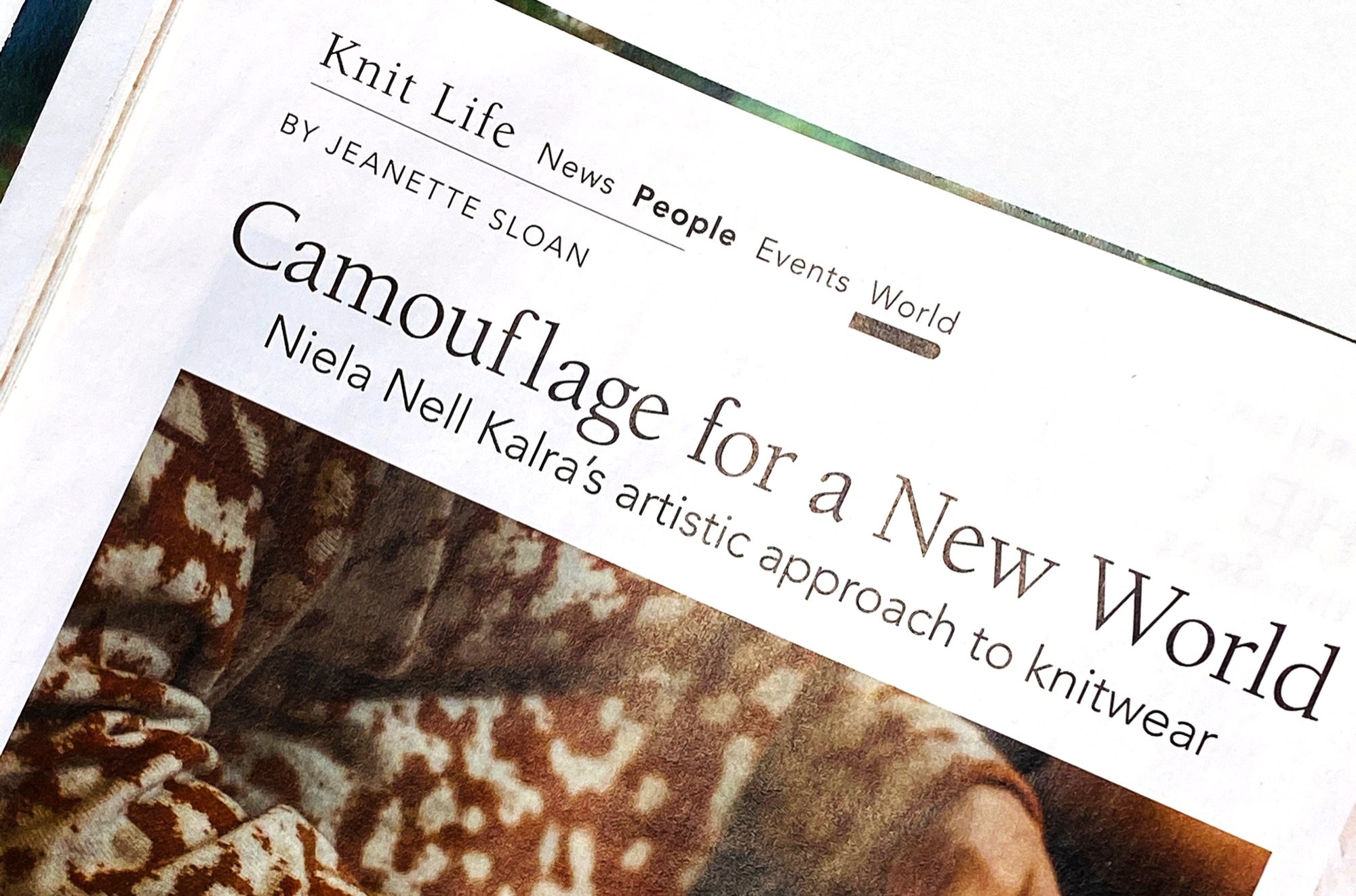Close up of Camouflage for a New World article written by Jeanette Sloan for Vogue Knitting Magazine