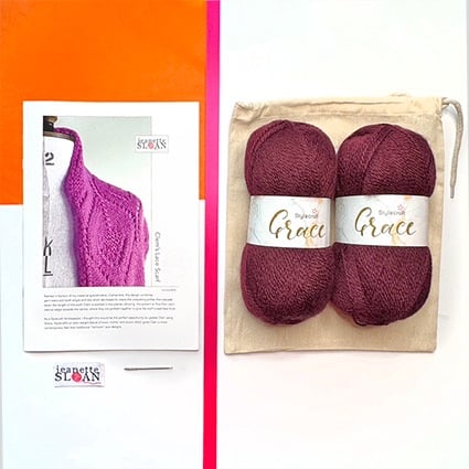 Clem's Lace Scarf Knitting Kit - Black Cherry