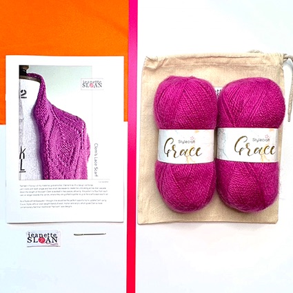 Clem's Lace Scarf Knitting Kit - Hot Pink