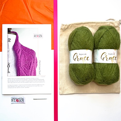 Clem's Lace Scarf Knitting Kit - Forest