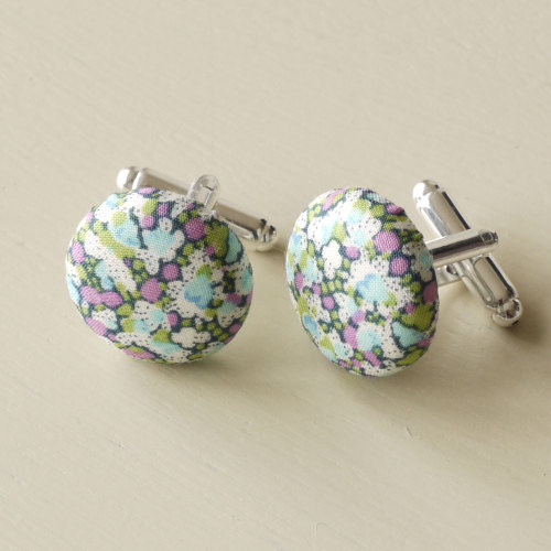 Liberty tana lawn Pepper green silver plated cufflinks