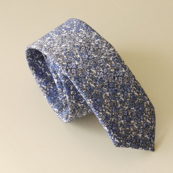 Hand stitched Liberty tana lawn tie - Douglas Stripe blue