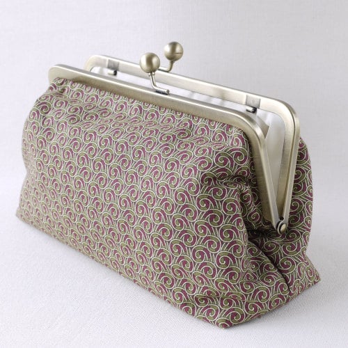 Purple scrolls kisslock clutch bag