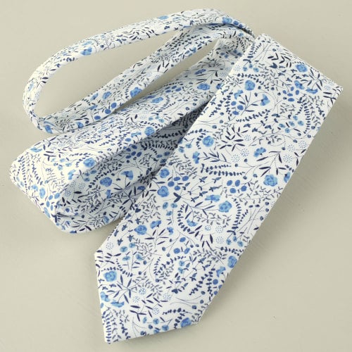 Floral handmade Liberty tana lawn tie - Lillian's Berries blue