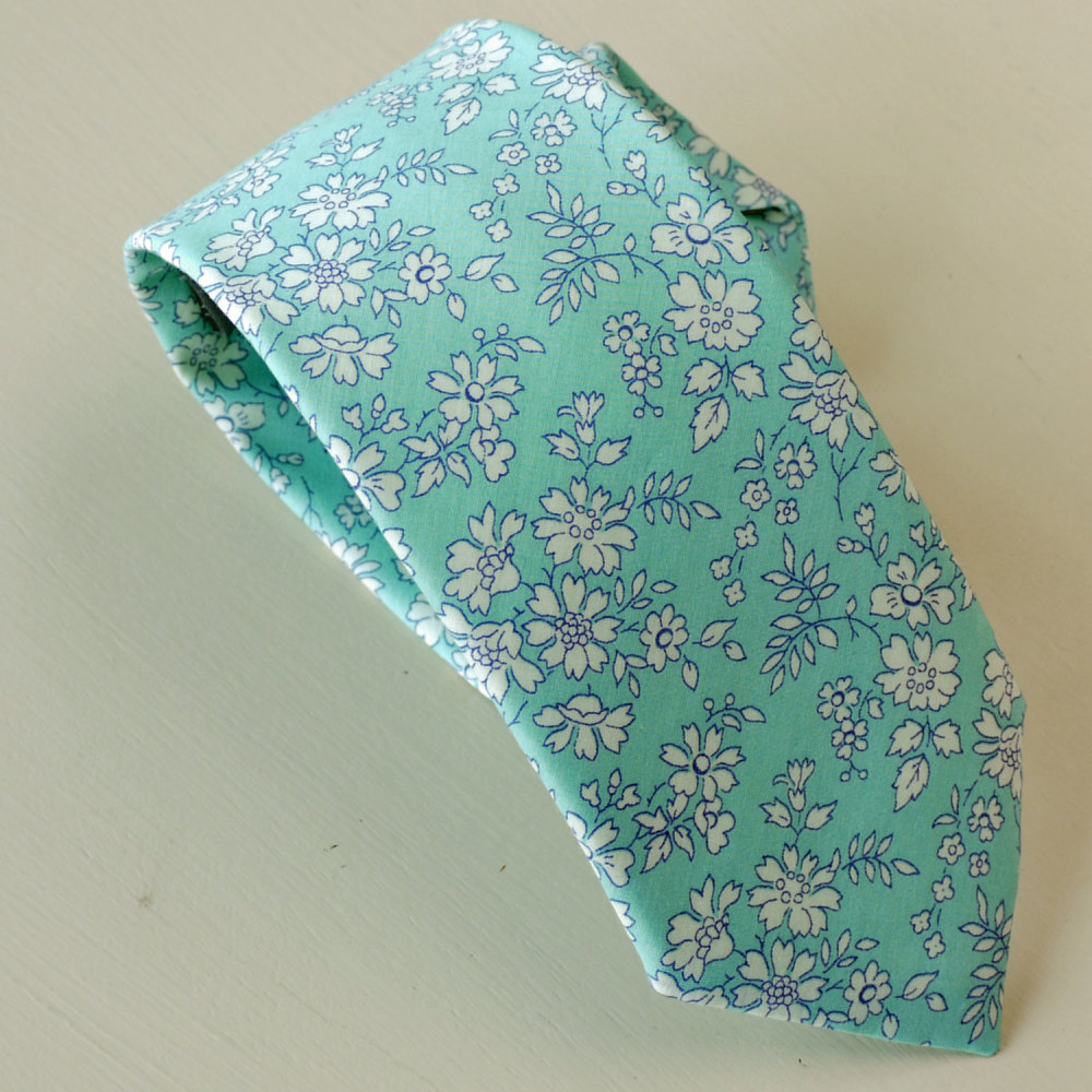 Turquoise Liberty print Capel hand-stitched gentleman's tie