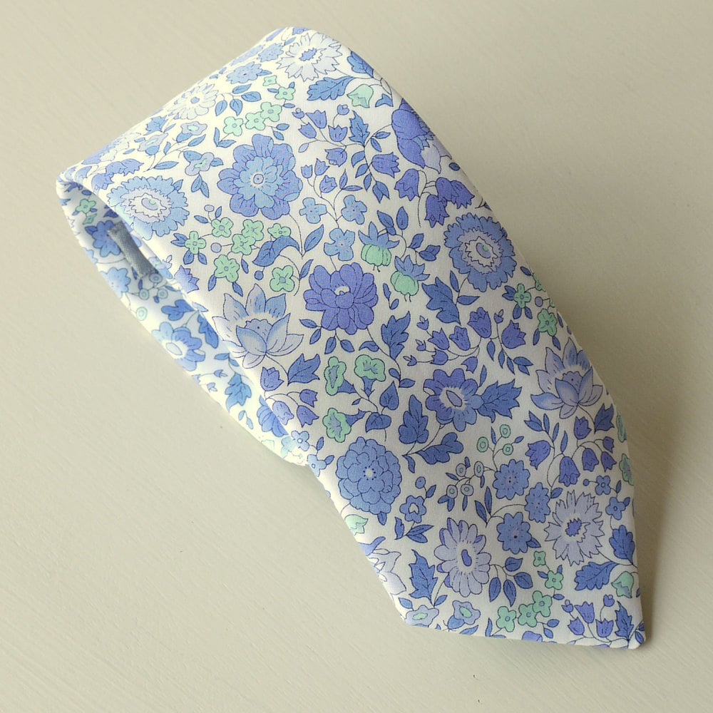 Floral Liberty print tie - D'Anjo - blue and turquoise tie