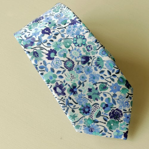 Blue floral Liberty tana lawn tie - Kaylie Sunshine blue