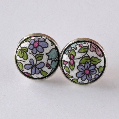 Liberty button earrings - Emilia's flowers green
