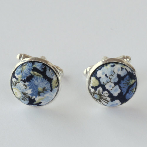 Liberty tana lawn silver plated cufflinks - Chive blue