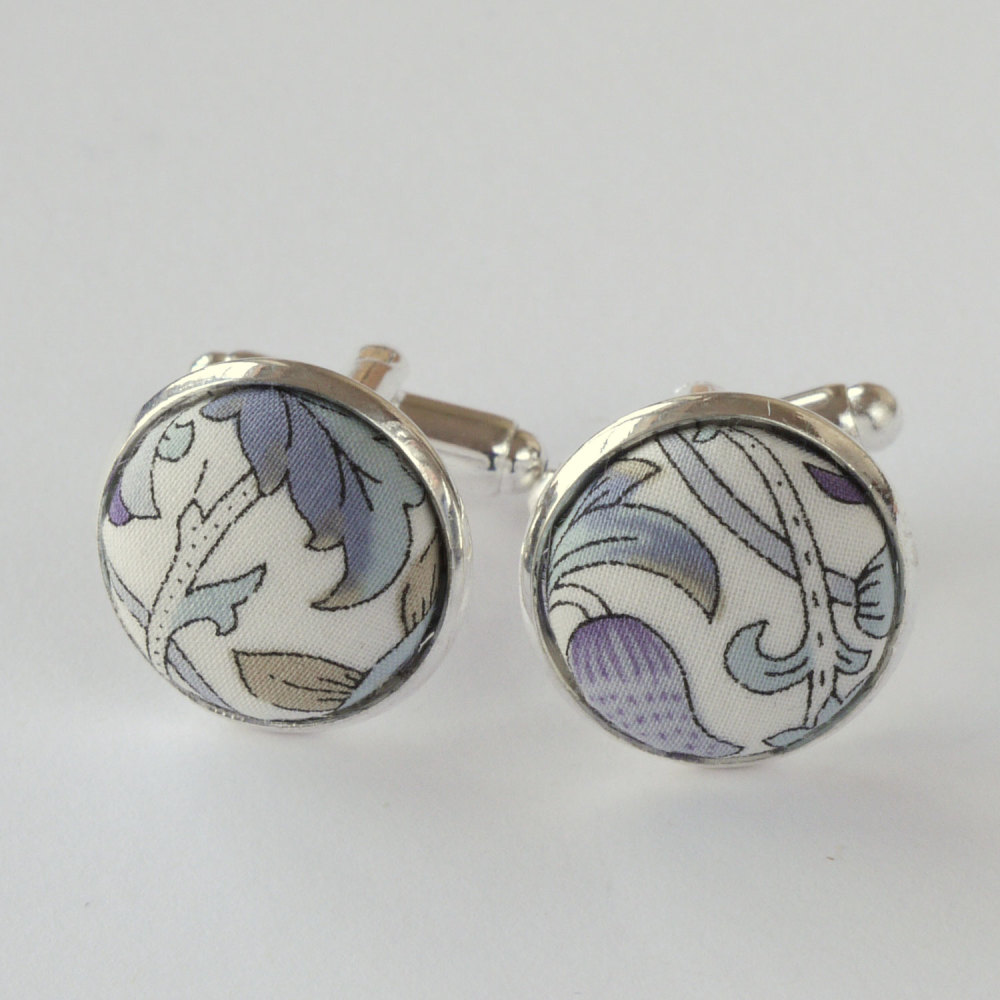 Liberty tana lawn silver plated cufflinks - Lodden grey