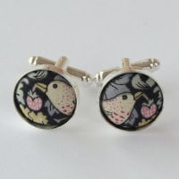 Liberty Strawberry Thief black silver plated cuff links