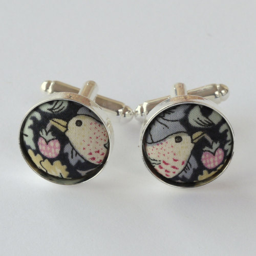 Liberty Strawberry Thief grey silver plated cuff links