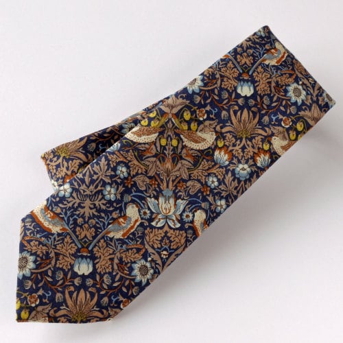 Gentleman's hand stitched tie - Strawberry Thief blue and brown