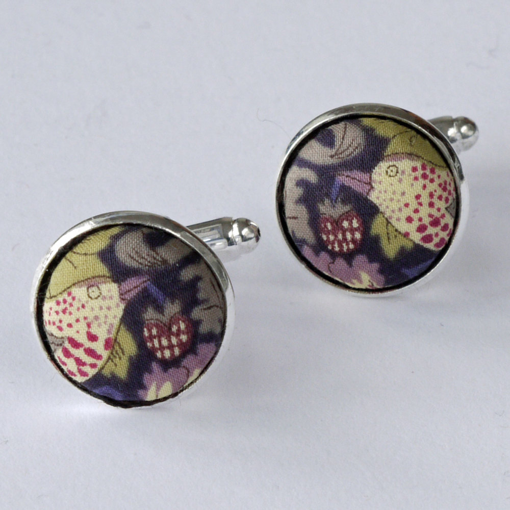 Liberty tana lawn silver plated cufflinks - Strawberry Thief