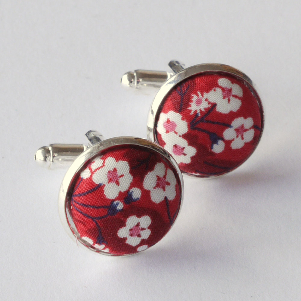 Liberty design Mitsi Valeria cufflinks - red and white floral cufflinks