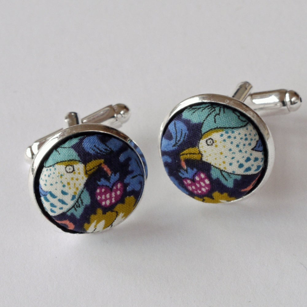 Liberty Strawberry Thief blue silver plated cuff links