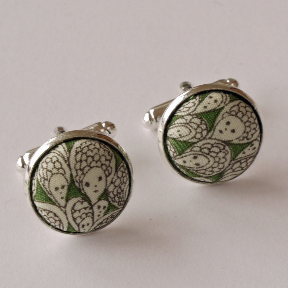 Liberty print cufflinks - Liberty's Grayson Perry design Cranford in green